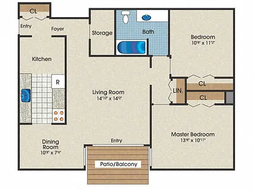 Floor plan 2 Bed | 1 Bath