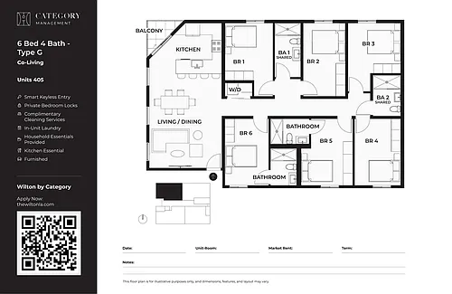 Floor plan 405 Private Bedroom 6 Bed 4 Bath G