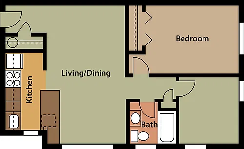 Floor plan Georgetown 1 Bedroom Den