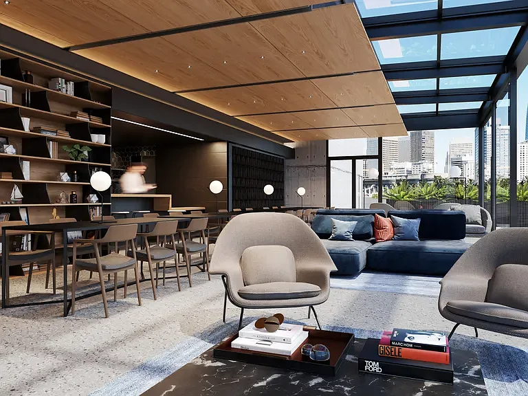 Rooftop lounge for residents, work and play