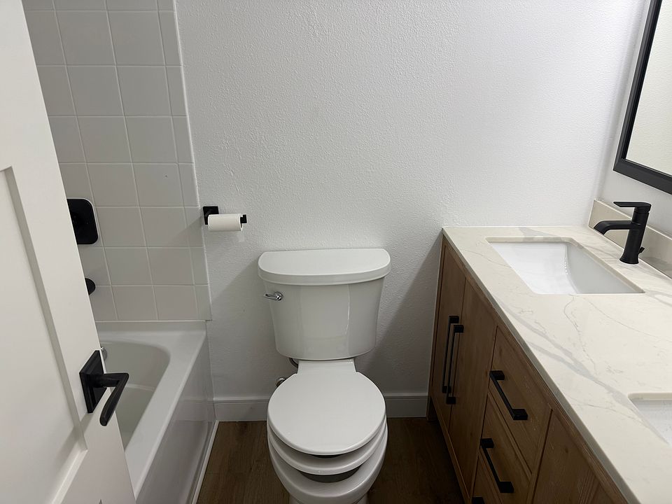 Master bath with dual sink vanity. All new bathrooms.
