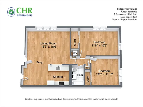 Floor plan 2 Bed/1 Bath with Balcony