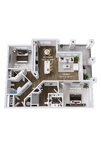 Floor plan 2 Bedroom, 2 Bath B4