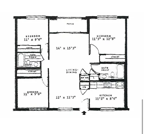 Floor plan Three Bedroom Two Bath