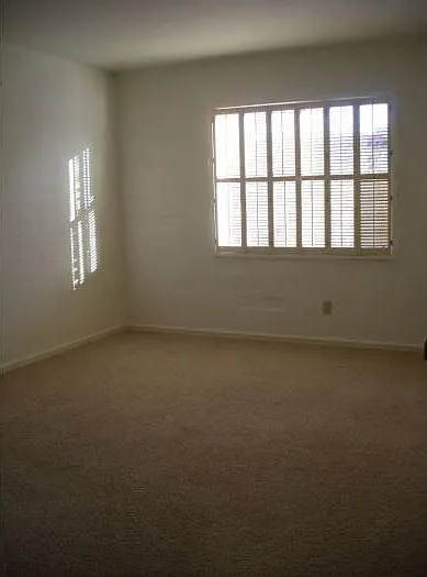 Large bedroom #2 with beautiful view over back patio/garden, community open space, and various mature trees.