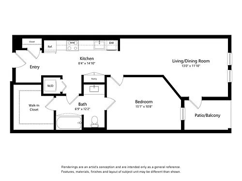 Floor plan A5A One bed one bath