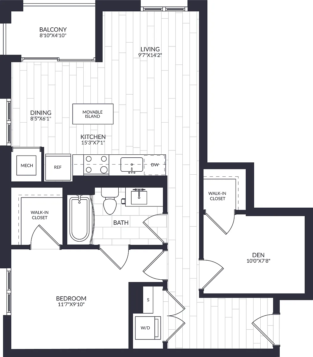 Floor plan 1 Bed/1 Bath Den-A2-9