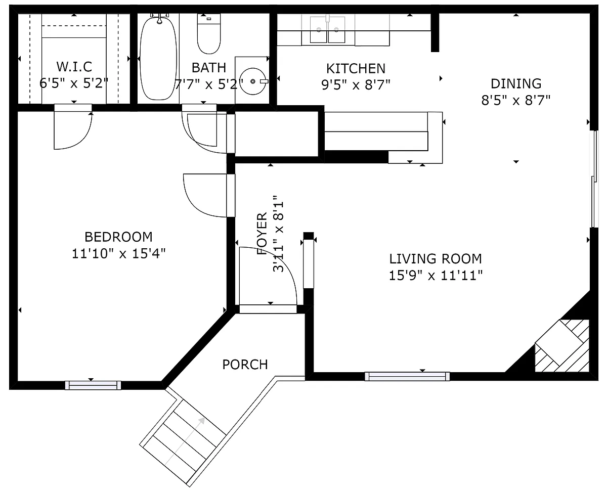 Floor plan 1 bedroom 1 bath