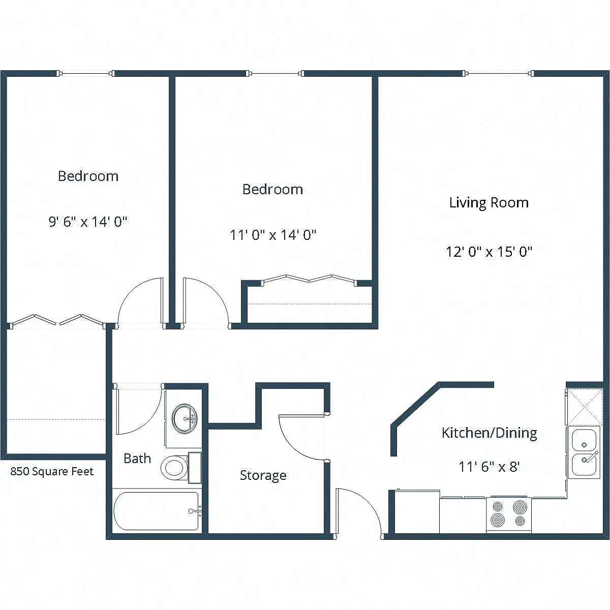 Floor plan Two Bedroom 21B