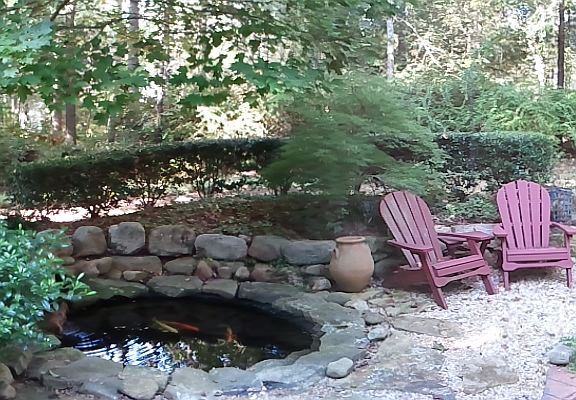 Koi pond, firepit