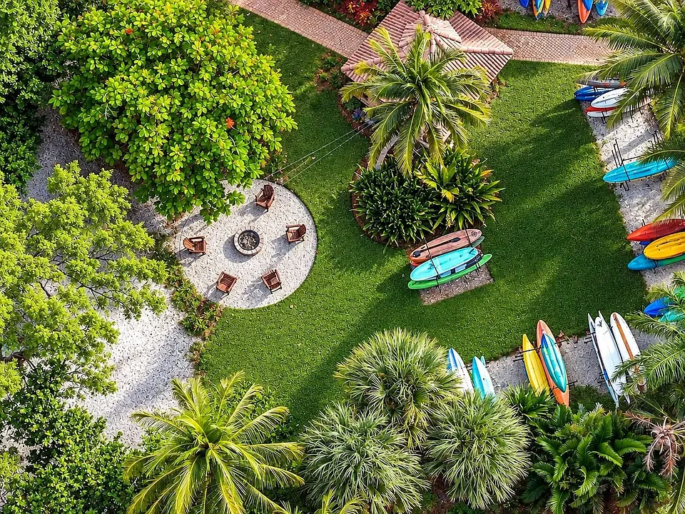 Unwind in the serene surroundings of Manatee Bay, where lush greenery meets stylish outdoor living. Enjoy fire pits, sun loungers, and vibrant social spaces designed for relaxation and fun. Explore your perfect escape today!
