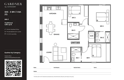 Floor plan 505 - 3 BR / 3 BA (G)
