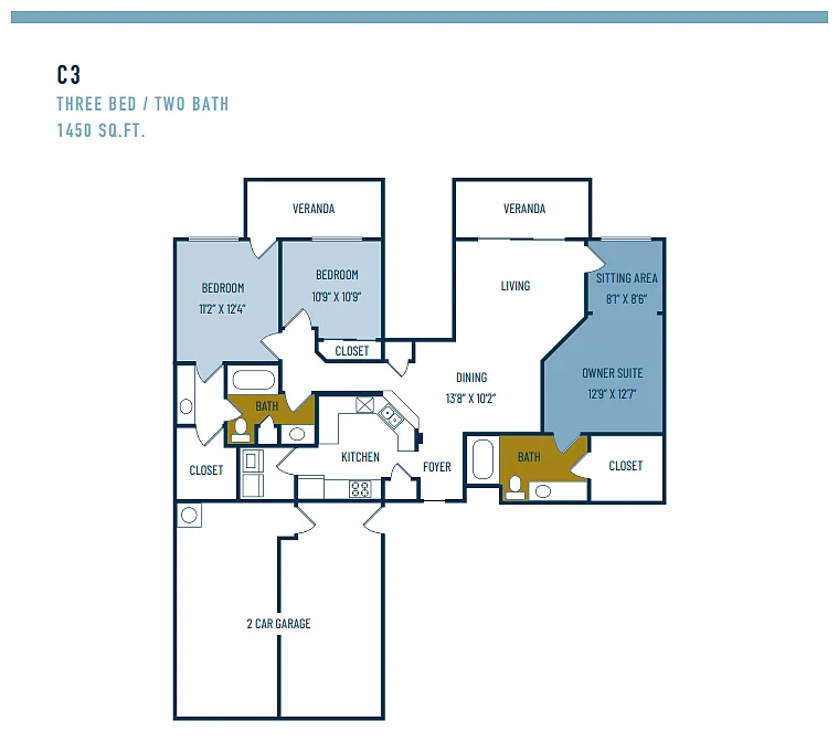 Floor plan Three Bedroom / Two Bath