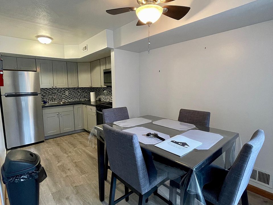 eat in kitchen with stainless steel appliances