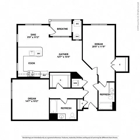 Floor plan 2AB w/ Balcony
