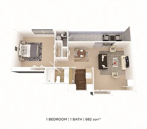 Floor plan One Bedroom - 682 sqft