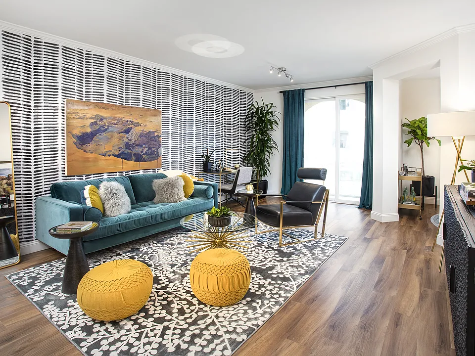 Spacious living area at Reveal Playa Vista in Playa Vista, CA.