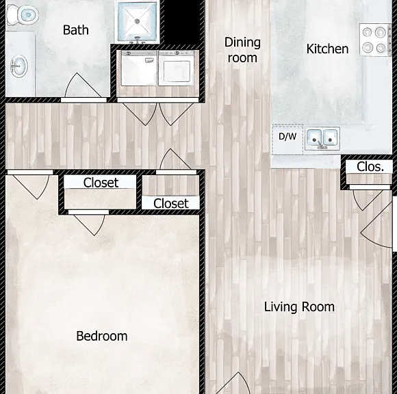 1 Bed 1 Bath - Laurel Ridge II Floorplan Diagram
