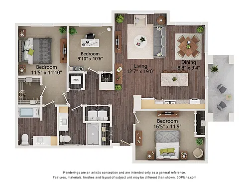 Floor plan Three Bedroom - 3AA