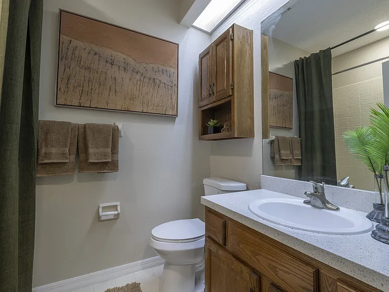 Secondary bathroom with solid-oak vanity