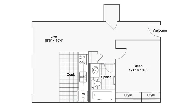 Floor plan 1 Bed 1 Bath B