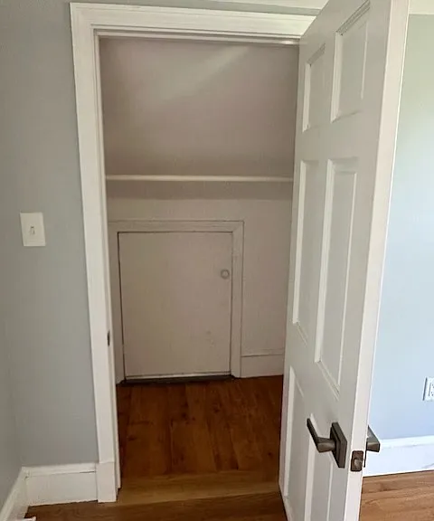 3F bedroom closet. The small door leads to crawl space which can be used for additional storage