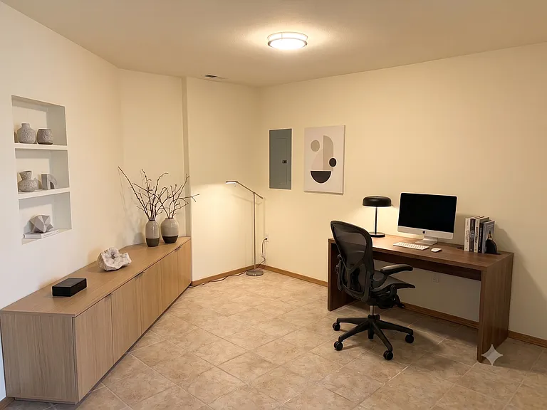 Basement room as an office.