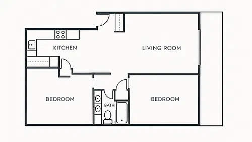 Floor plan 2 Bedroom, 1 Bath A (60% Income Restricted)
