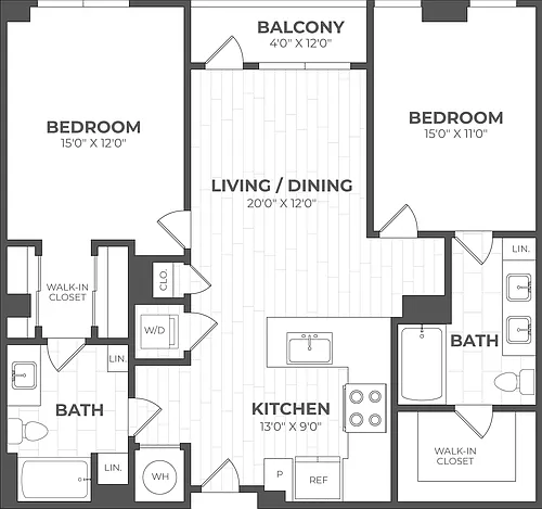 Floor plan 2 Bed/2 Bath-2D