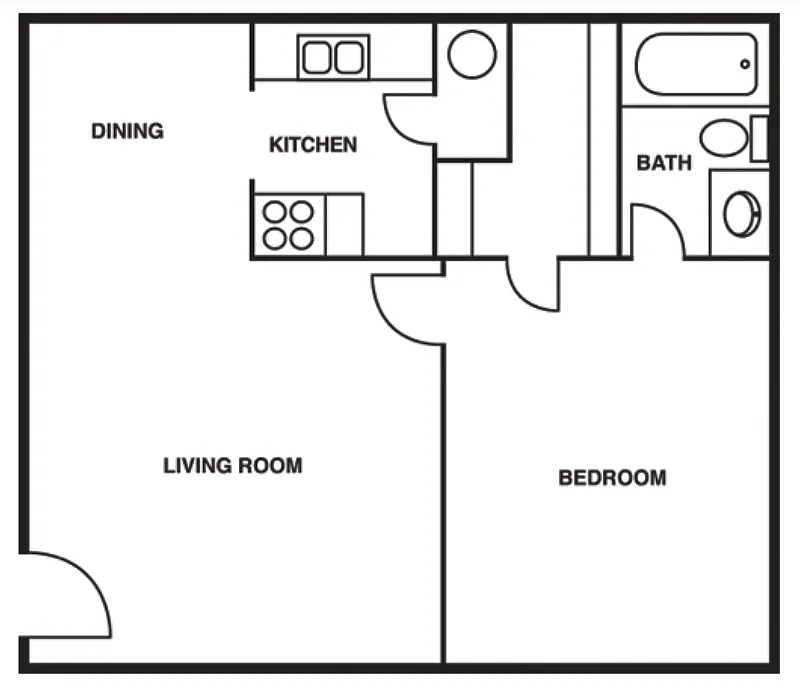Floor plan 1 Bedroom/1 Bathroom B