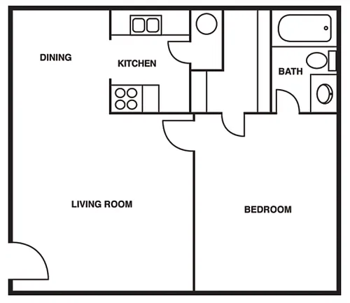 Floor plan 1 Bedroom/1 Bathroom B