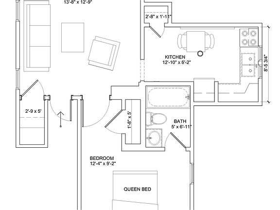 Floor plan - This is a furniture plan, apartment is unfurnished.