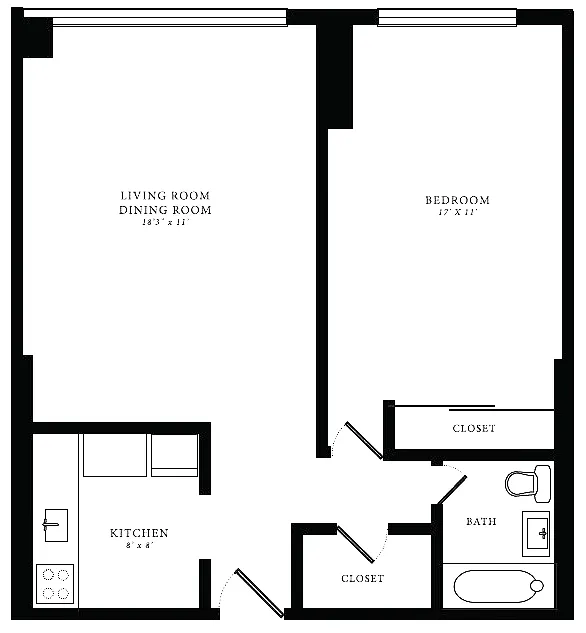 Floor plan Penthouse (1BR/1BA)