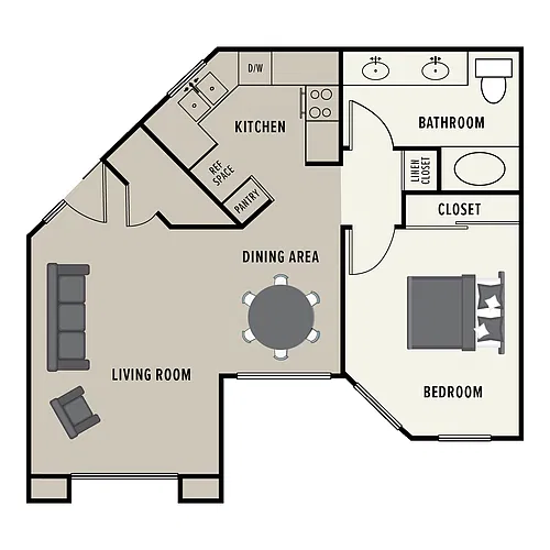 Floor plan 1 Bedroom 1 Bath - Medium