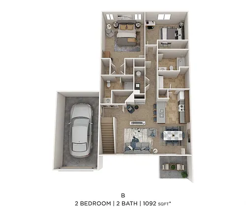 Floor plan Two Bedroom 2 Bath- Upper Level w/ Garage