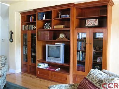 Built-in entertainment center in the family room on the lower level
