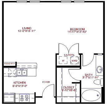 Floor plan Studio 0x1 558-882 SF