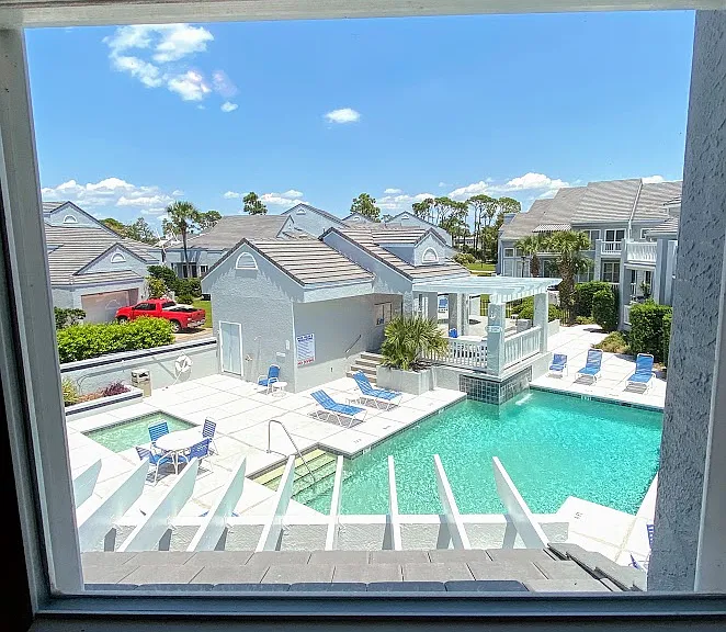 View of pool from bedroom