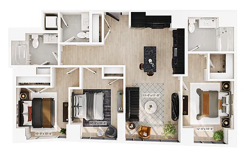 Floor plan 3 Bed/3 Bath-PH-B6