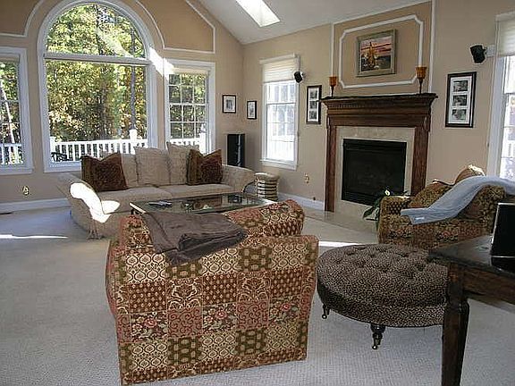 Family Room with Gas Fireplace and Skylights