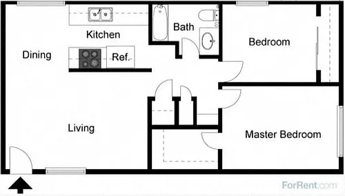 Floor plan 2 Bedroom 1 Bath Patio