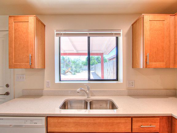 Kitchen looking out to the back yard