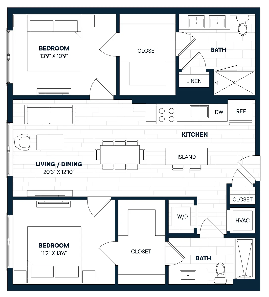 Floor plan 2 Bed 2 Bath-B3-C