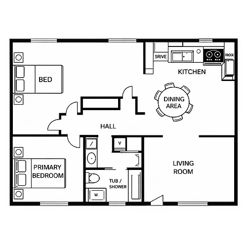 Floor plan 2 Bedroom 1 Bathroom