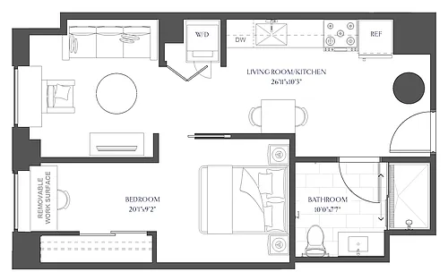 Floor plan One Bedroom (1E)