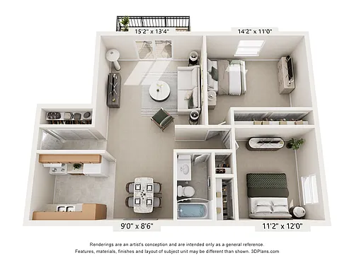 Floor plan 2 Bedroom 1 Bath