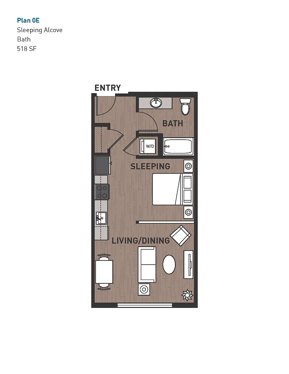 Floor plan Open One Bedroom 0E
