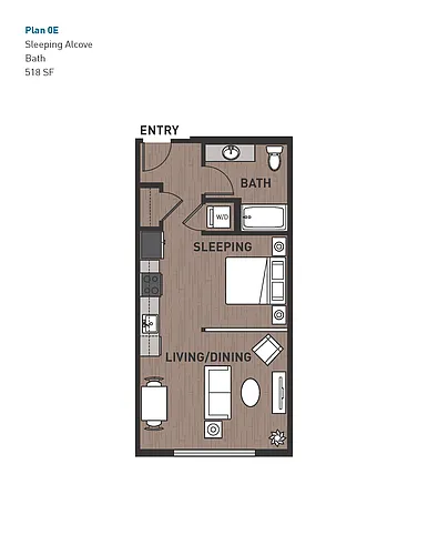 Floor plan Open One Bedroom 0E