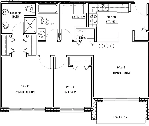 Floor plan 2 Bed 2 Bath