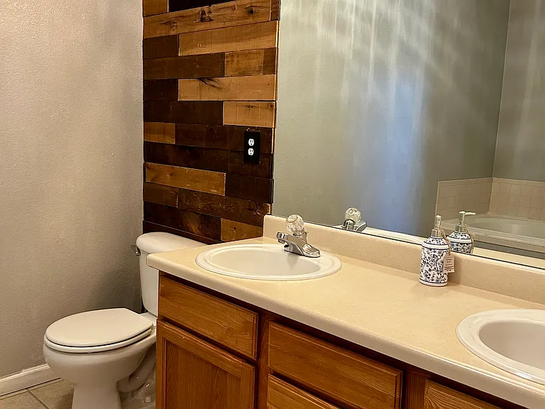 Master bathroom dual vanity.